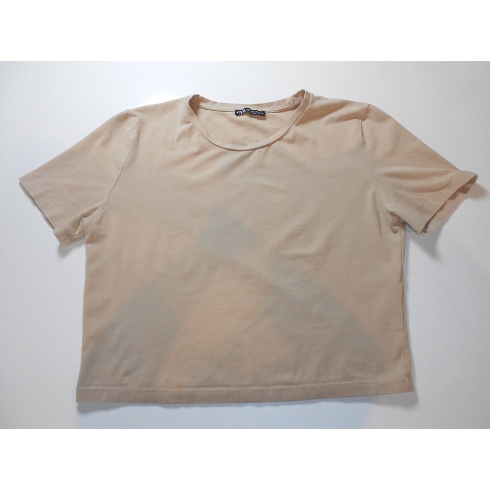 ZARA Women's XL Crop Top Crewneck T-Shirt in Beige